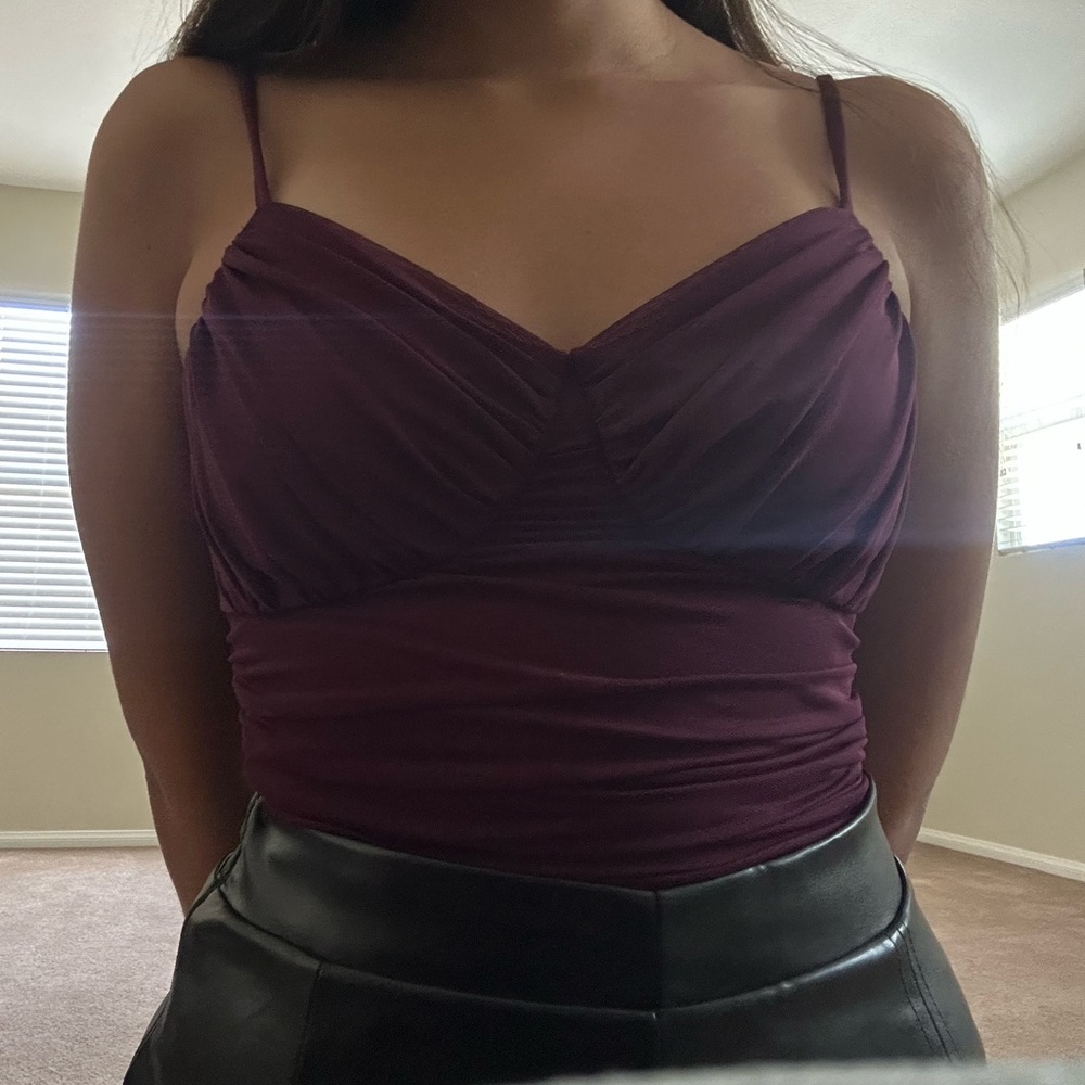 Express Ruched Burgundy Bodysuit